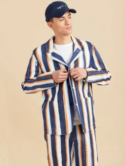 Blue Cotton Striped Camisa Jacket<agnès b. Discount