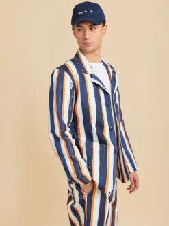 Blue Cotton Striped Camisa Jacket<agnès b. Discount