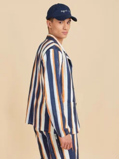 Blue Cotton Striped Camisa Jacket<agnès b. Discount