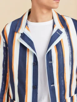 Blue Cotton Striped Camisa Jacket<agnès b. Discount