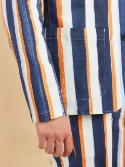 Blue Cotton Striped Camisa Jacket<agnès b. Discount