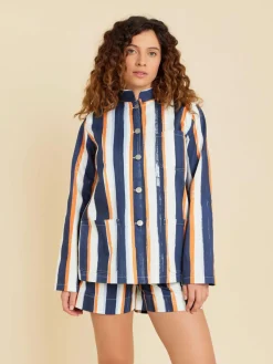 Blue Cotton Striped Suhou Jacket<agnès b. Shop