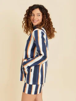 Blue Cotton Striped Suhou Jacket<agnès b. Shop