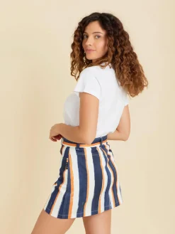 Blue Cotton Vertical Stripes Mini Skirt<agnès b. Discount