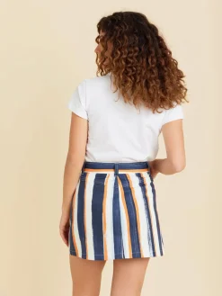 Blue Cotton Vertical Stripes Mini Skirt<agnès b. Discount