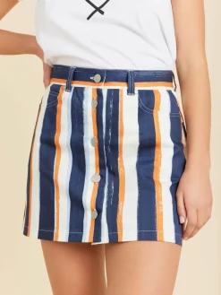 Blue Cotton Vertical Stripes Mini Skirt<agnès b. Discount
