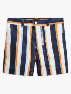 Blue Cotton Vertical Stripes Mini Shorts<agnès b. Outlet