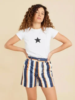 Blue Cotton Vertical Stripes Mini Shorts<agnès b. Outlet