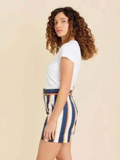 Blue Cotton Vertical Stripes Mini Shorts<agnès b. Outlet