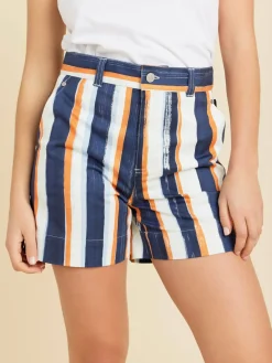 Blue Cotton Vertical Stripes Mini Shorts<agnès b. Outlet