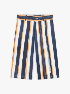 Blue Cotton Vertical Stripes Bermuda Shorts<agnès b. Fashion