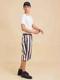 Blue Cotton Vertical Stripes Bermuda Shorts<agnès b. Fashion