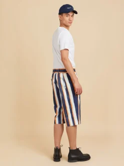 Blue Cotton Vertical Stripes Bermuda Shorts<agnès b. Fashion