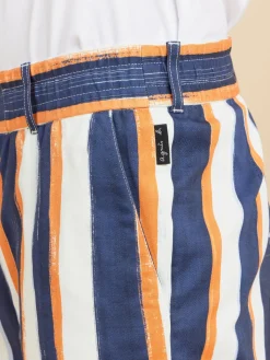 Blue Cotton Vertical Stripes Bermuda Shorts<agnès b. Fashion