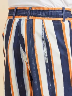 Blue Cotton Vertical Stripes Bermuda Shorts<agnès b. Fashion