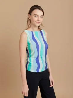 Blue Jersey Waves Print Léopard Top<agnès b. Fashion