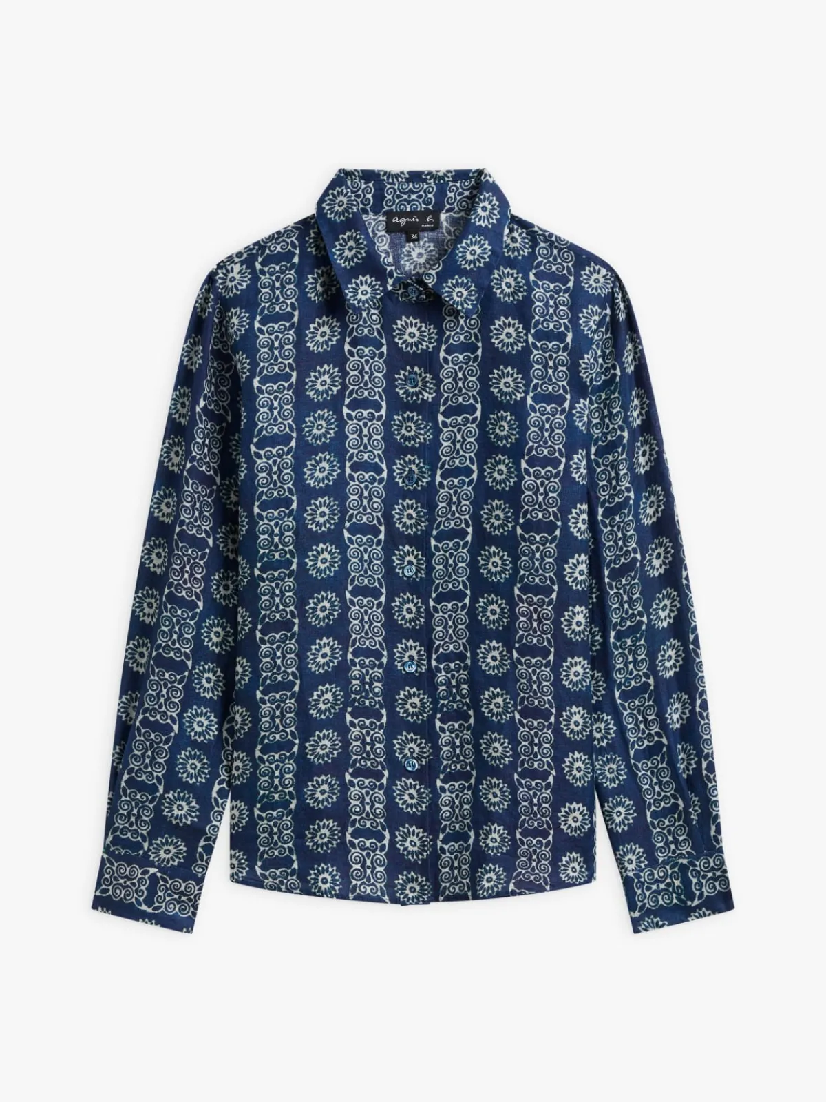 Blue Linen Geometric Print Jasmine Shirt<agnès b. Hot
