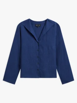 Blue Linen 3/4-sleeve Shirt<agnès b. Online