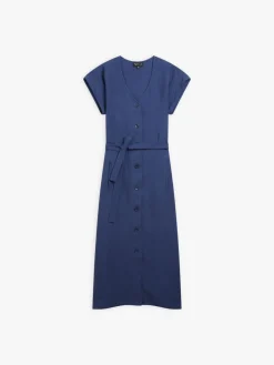 Blue Linen Tie-belt Dress<agnès b. Store