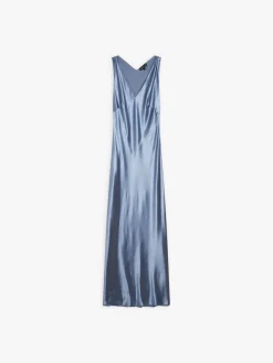 Blue Viscose Satin Long Dress<agnès b. Shop