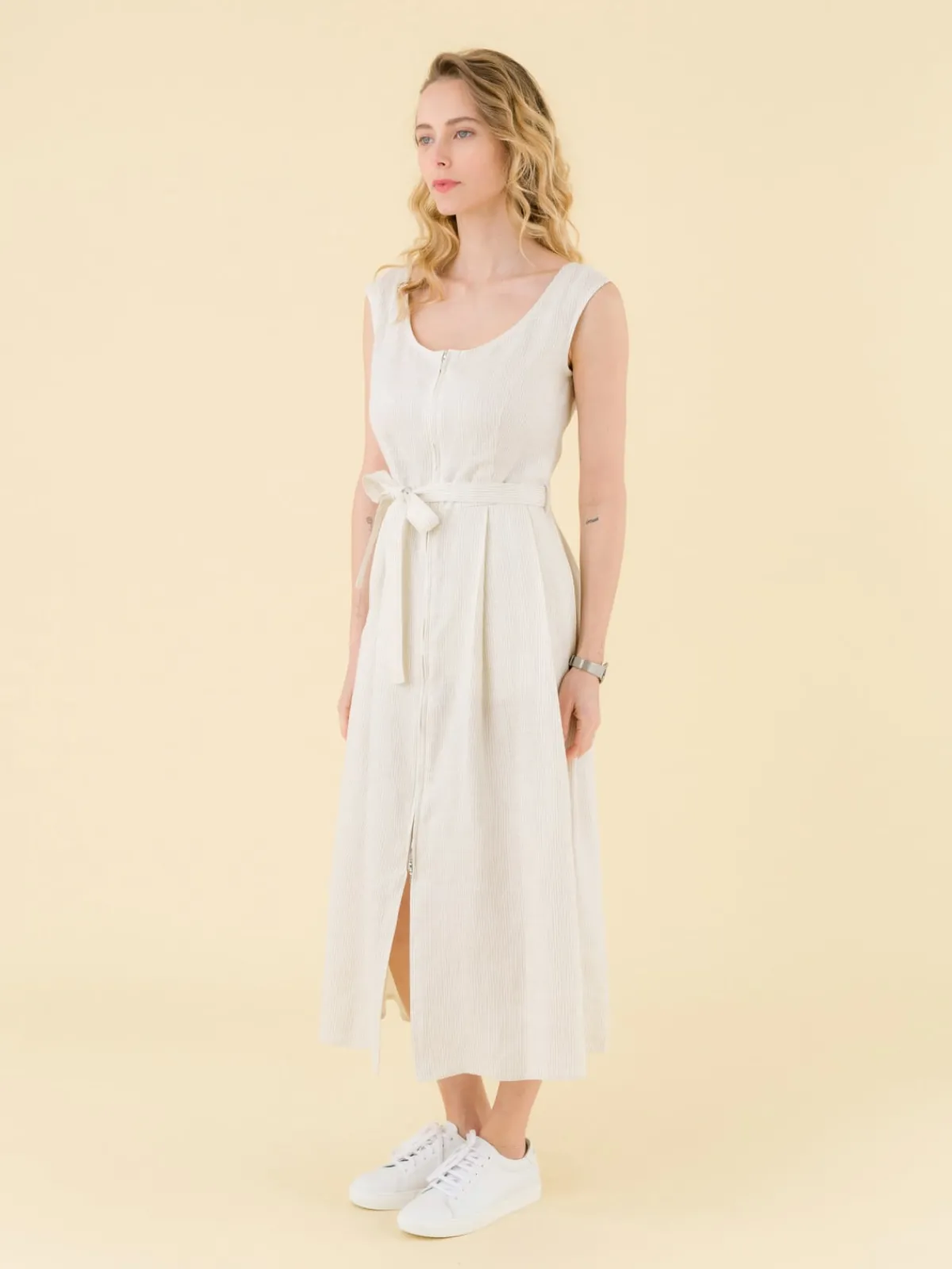 Brown Clara Striped Zipped Linen Dress<agnès b. Cheap