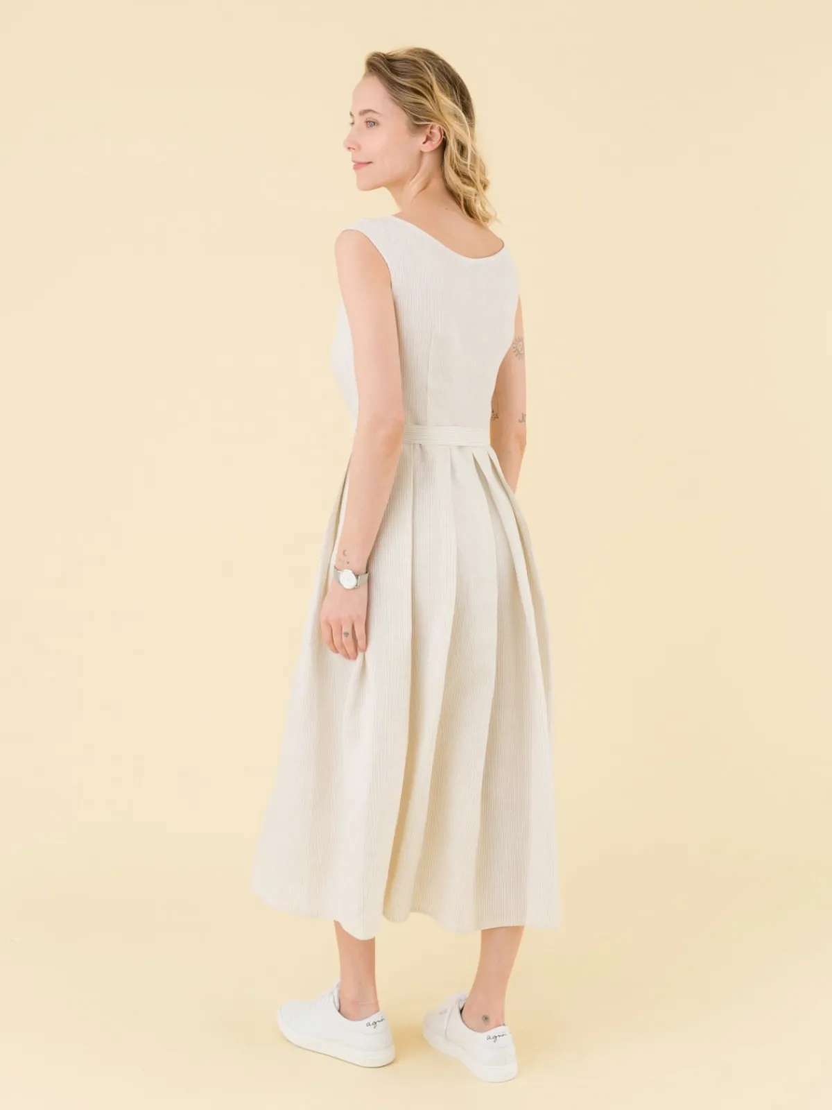 Brown Clara Striped Zipped Linen Dress<agnès b. Cheap
