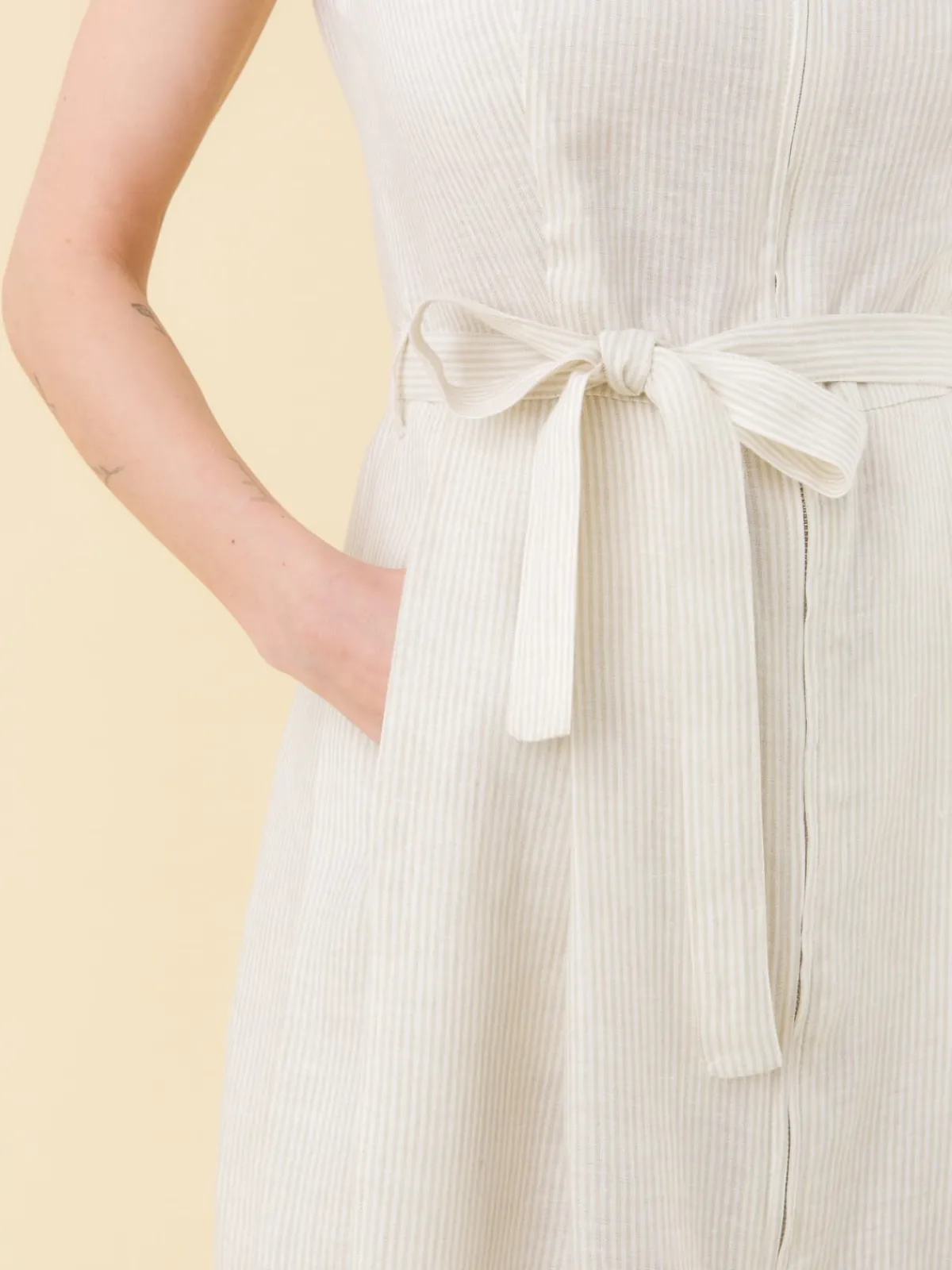 Brown Clara Striped Zipped Linen Dress<agnès b. Cheap