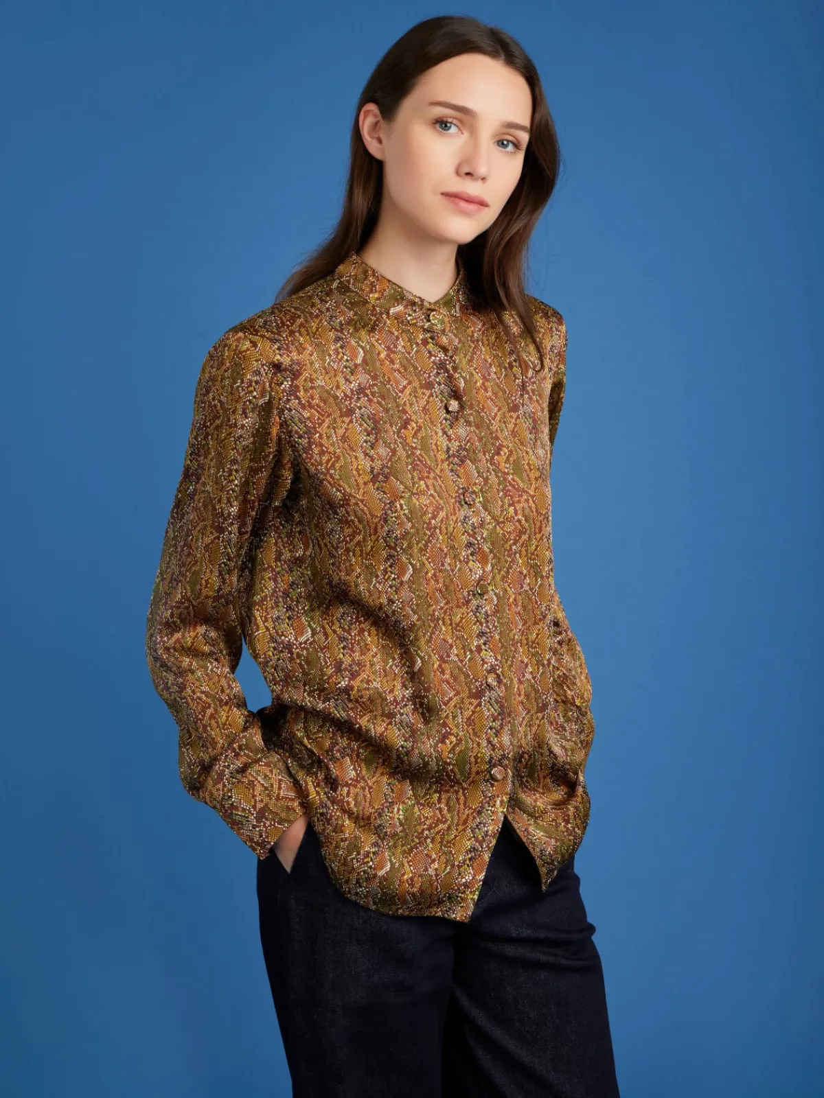 Brown Snakeskin Print Shirt<agnès b. Cheap