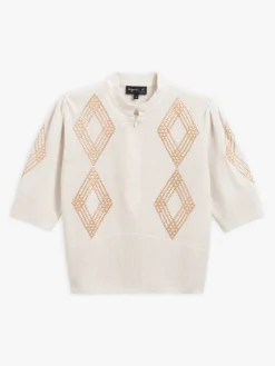 Cream Zipped Bonnie Short Sleeve Sweater<agnès b. Clearance