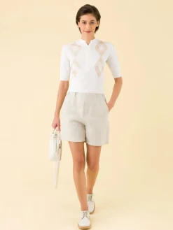 Cream Zipped Bonnie Short Sleeve Sweater<agnès b. Clearance