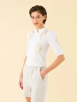 Cream Zipped Bonnie Short Sleeve Sweater<agnès b. Clearance
