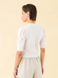 Cream Zipped Bonnie Short Sleeve Sweater<agnès b. Clearance