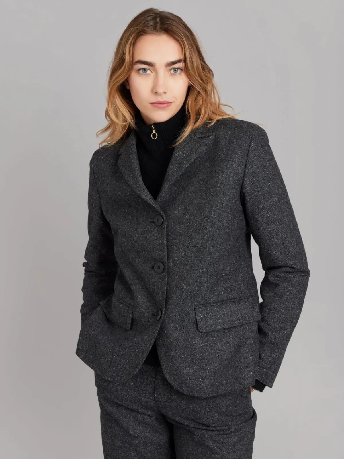 Dark Grey Tweed Wool Louisa Jacket<agnès b. Cheap