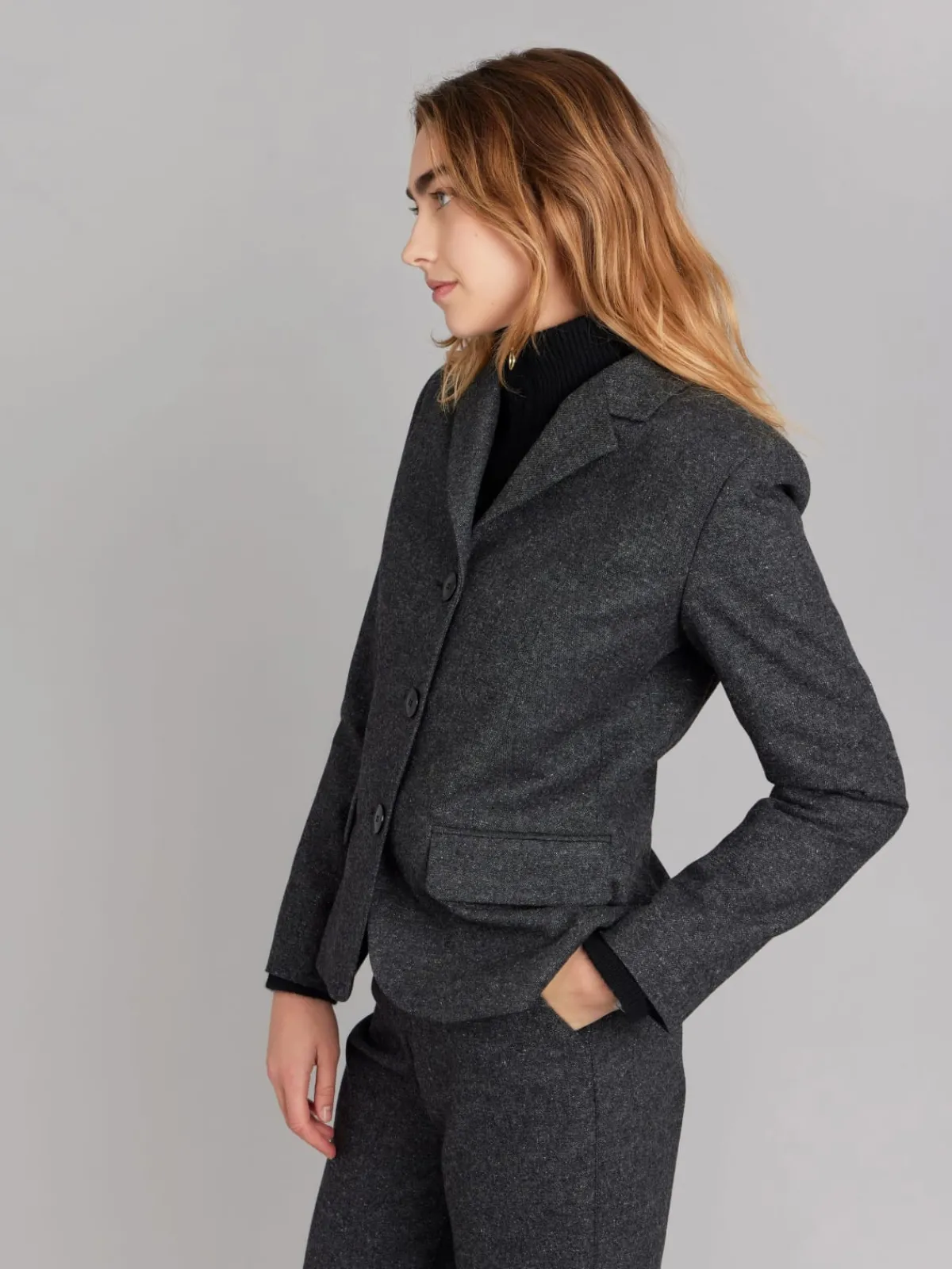 Dark Grey Tweed Wool Louisa Jacket<agnès b. Cheap