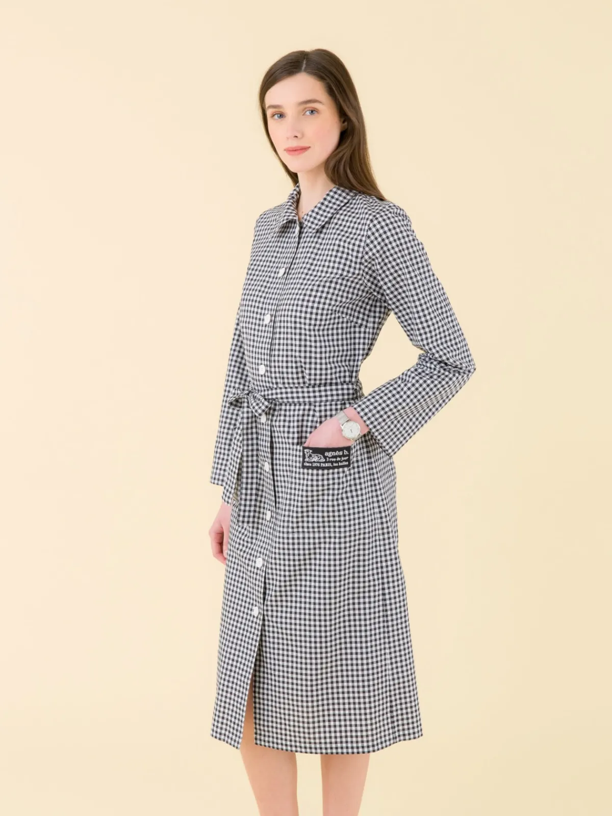 Gingham Check BB Cotton Shirt Dress<agnès b. Hot