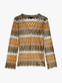 Gold Laminated Raschel Knit Kita T-shirt<agnès b. Fashion