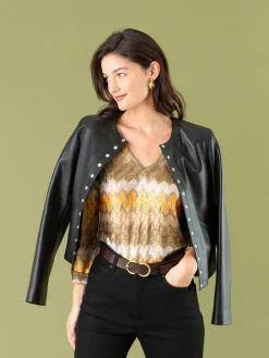 Gold Laminated Raschel Knit Kita T-shirt<agnès b. Fashion