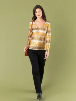 Gold Laminated Raschel Knit Kita T-shirt<agnès b. Fashion