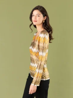 Gold Laminated Raschel Knit Kita T-shirt<agnès b. Fashion