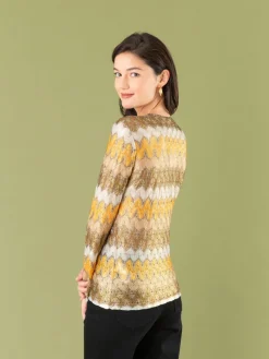 Gold Laminated Raschel Knit Kita T-shirt<agnès b. Fashion