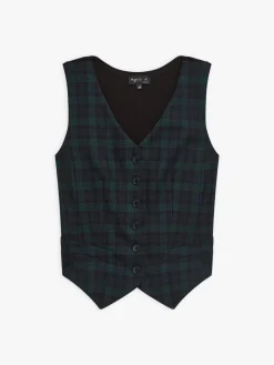 Green Wool Checked Vivian Vest<agnès b. Hot