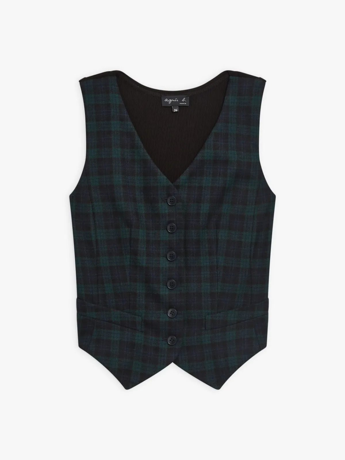 Green Wool Checked Vivian Vest<agnès b. Hot
