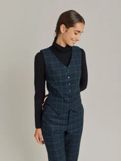 Green Wool Checked Vivian Vest<agnès b. Hot