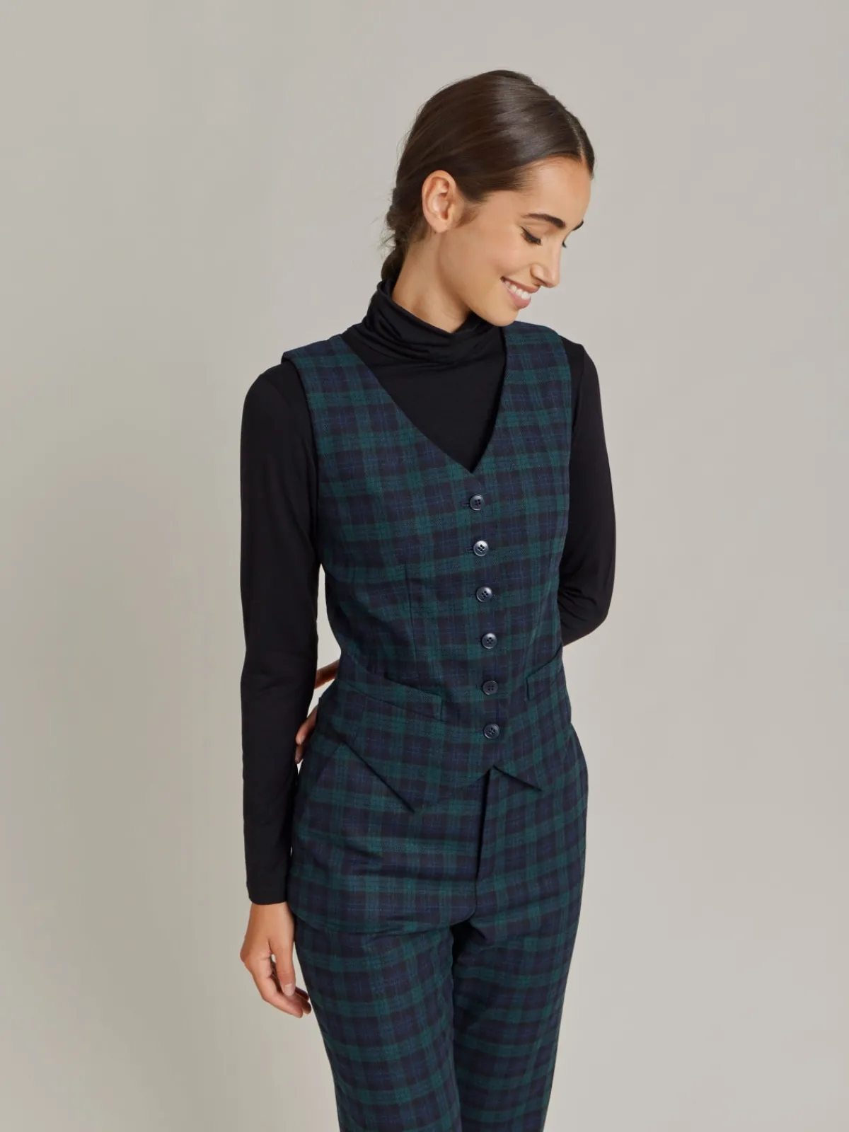 Green Wool Checked Vivian Vest<agnès b. Hot