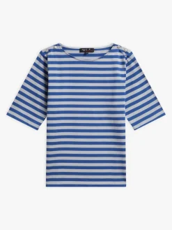Grey And Blue Cotton Striped Cancale T-shirt<agnès b. Shop