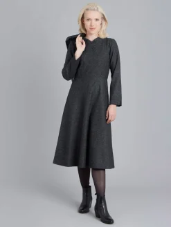 Grey Tweed Woolen Long Sleeve Dress<agnès b. Online