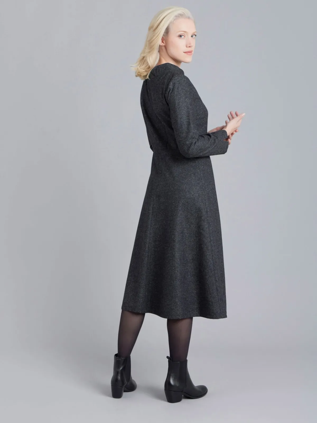 Grey Tweed Woolen Long Sleeve Dress<agnès b. Online