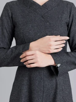 Grey Tweed Woolen Long Sleeve Dress<agnès b. Online