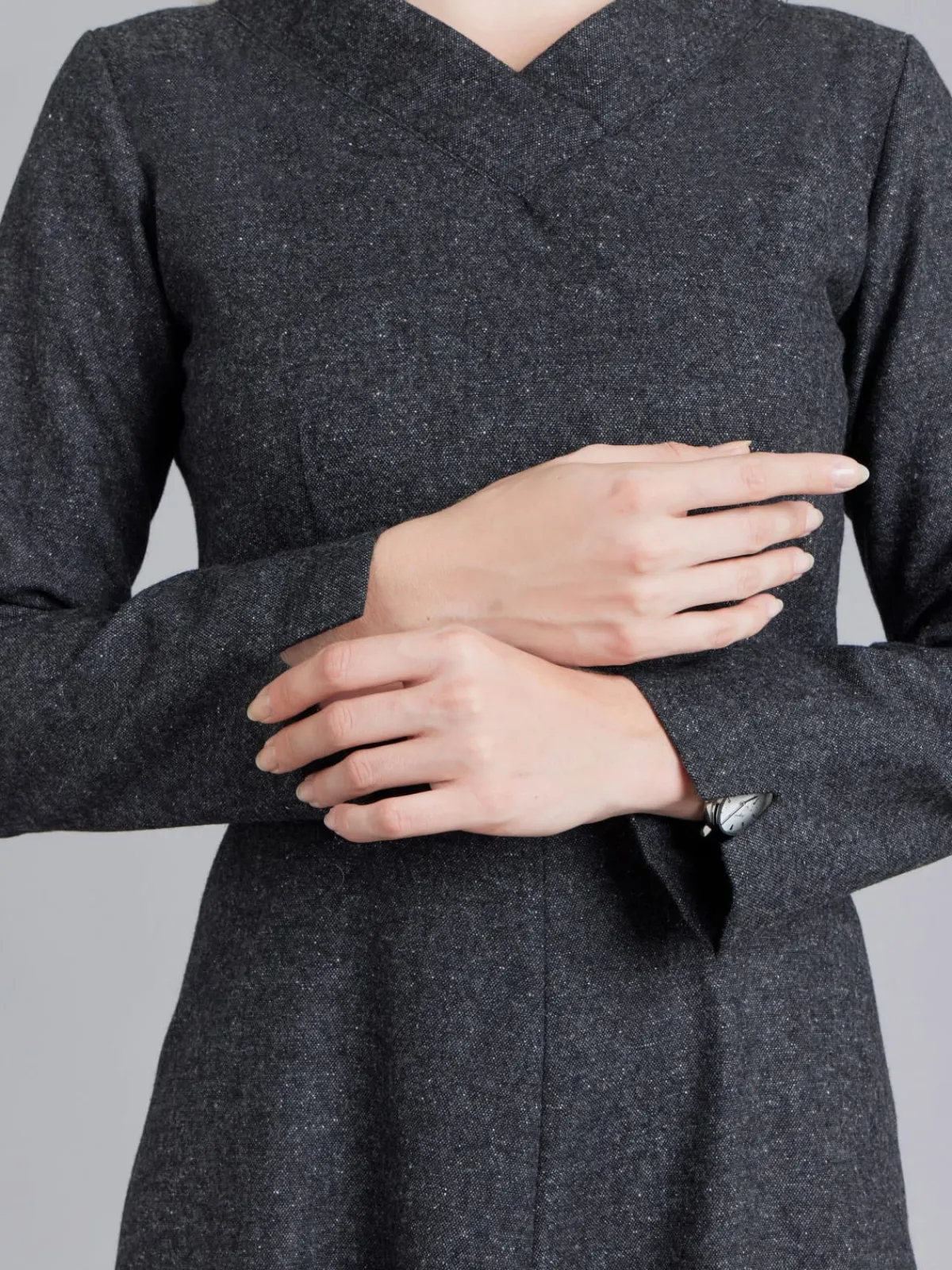 Grey Tweed Woolen Long Sleeve Dress<agnès b. Online