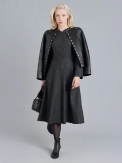 Grey Tweed Woolen Long Sleeve Dress<agnès b. Online